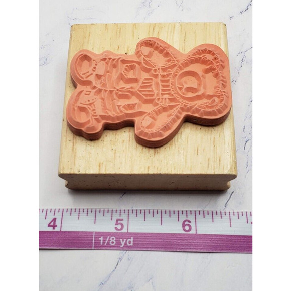 Teddy Bear Plush in Overalls Wood Mounted Rubber Stamp - Picture 7 of 7